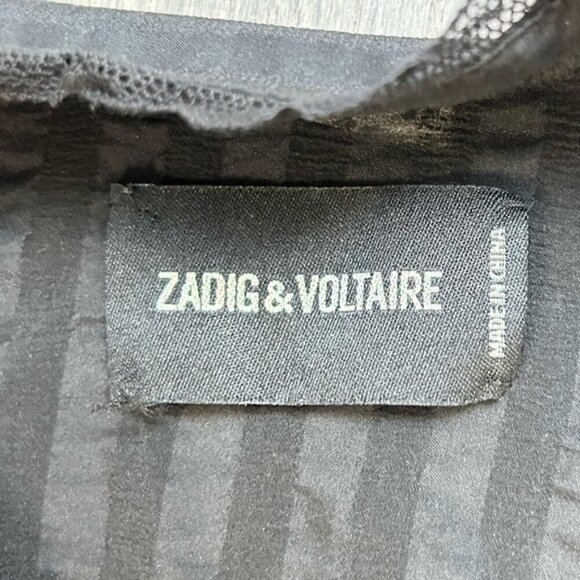 Zadig & Voltaire Rama Raye Mini Dress Black Long Sleeve Silk Buttons Striped - Picture 14 of 16